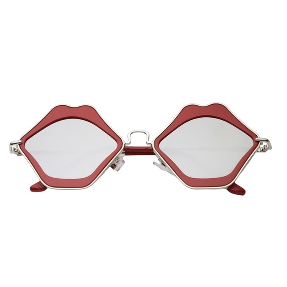 new Smooches Sunnies Metal Sunglasses ☻ Red Lip Shaped Frames ☻ Mirror Lenses ☻ - Picture 2 of 15